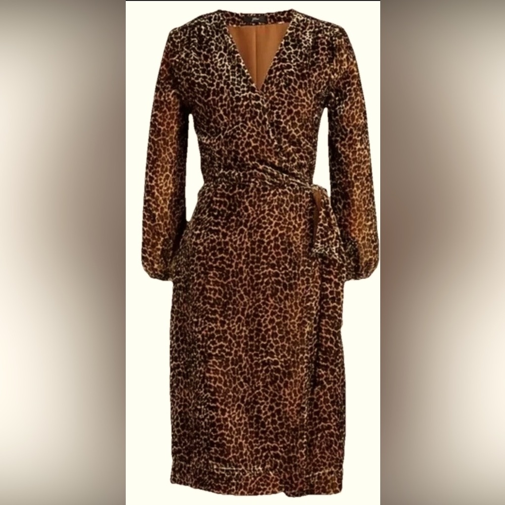 J Crew Women’s Size 0 Drapey Velvet Blush Leopard Wrap Dress